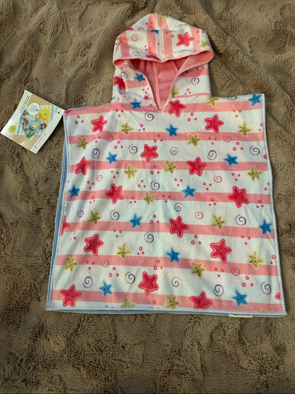 Flapjack kids Hooded Towel Poncho - Pink mermaid Star Print, 0-12 months